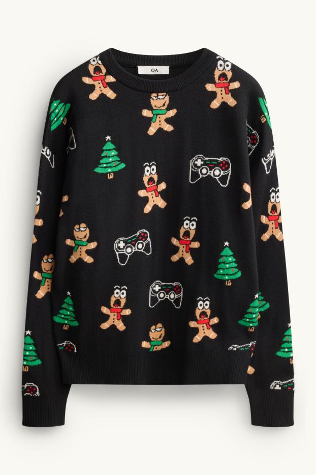 Bambini - Omino di pan di zenzero e abete - maglione natalizio - nero