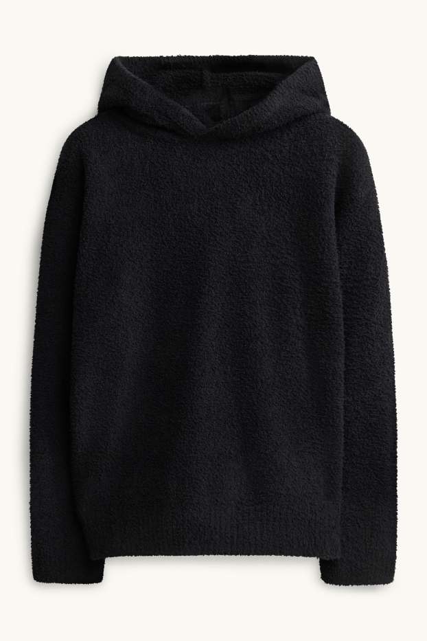 Children Boys - Teddy fur hoodie - black