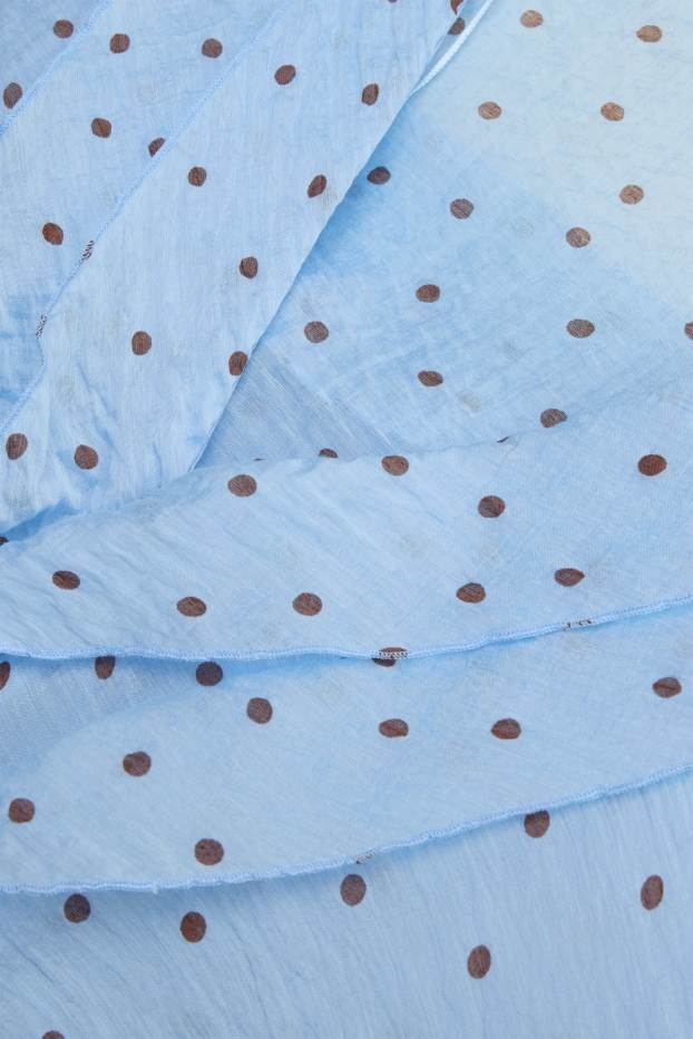Women - Chiffon blouse with V-neck - polka dot - light blue