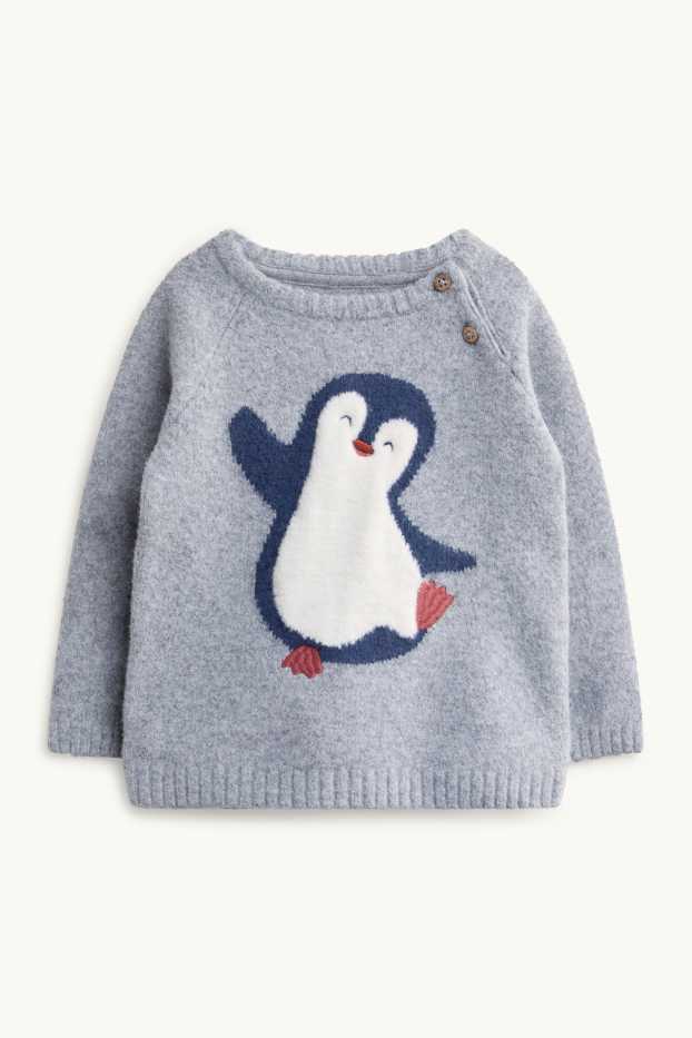 Bebeluși - băieți - Pinguin - pulover bebeluși - gri melanj