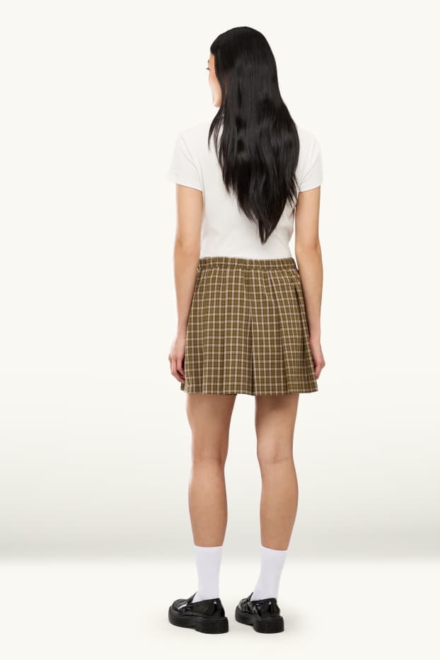 Damen - Rock - kariert - beige / grün
