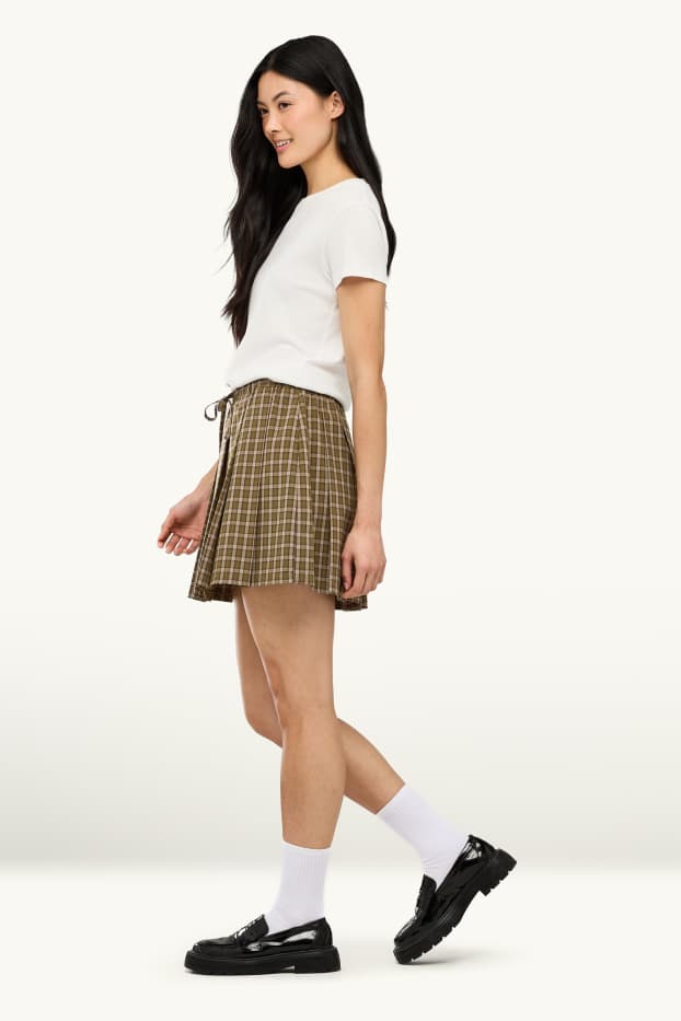 Damen - Rock - kariert - beige / grün