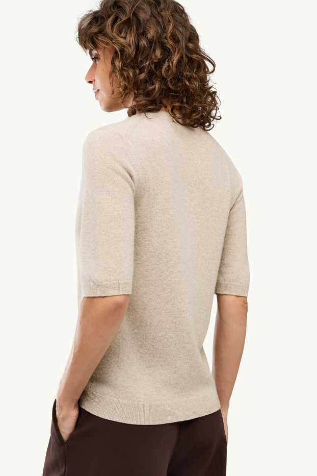 Femmes - Pull en maille en cachemire - manches courtes - beige