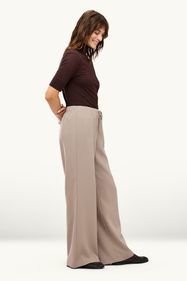Femmes - Pantalon de bureau - mid waist - wide leg - beige