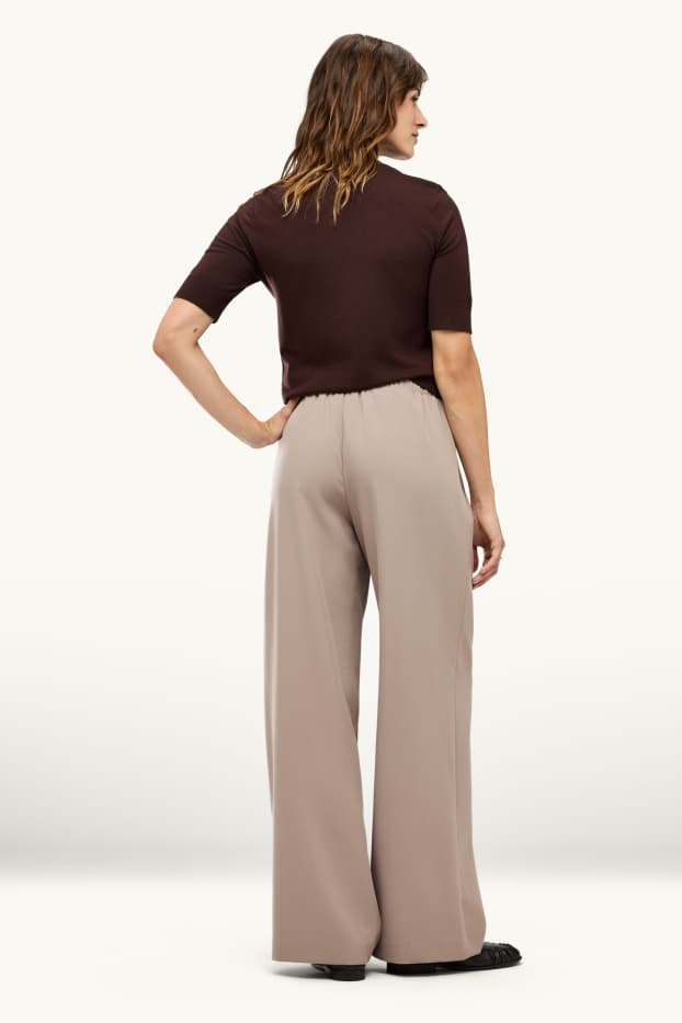 Femmes - Pantalon de bureau - mid waist - wide leg - beige