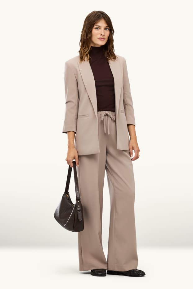 Femmes - Pantalon de bureau - mid waist - wide leg - beige
