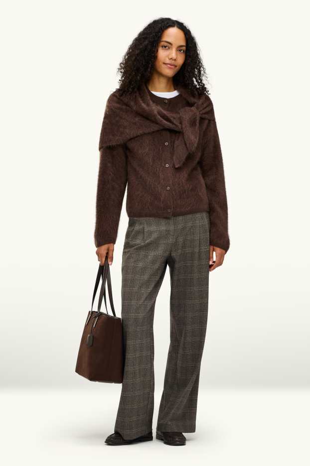 Dames - Pantalon - high waist - wide leg - geruit - bruin