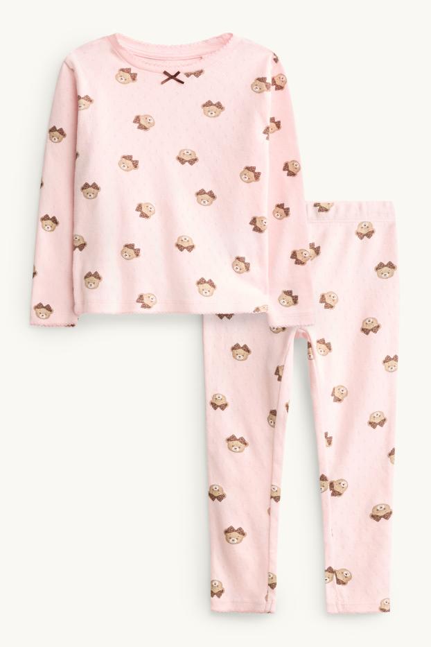 Enfants filles - Ours en peluche - pyjama en pointelle - 2 pièces - rose