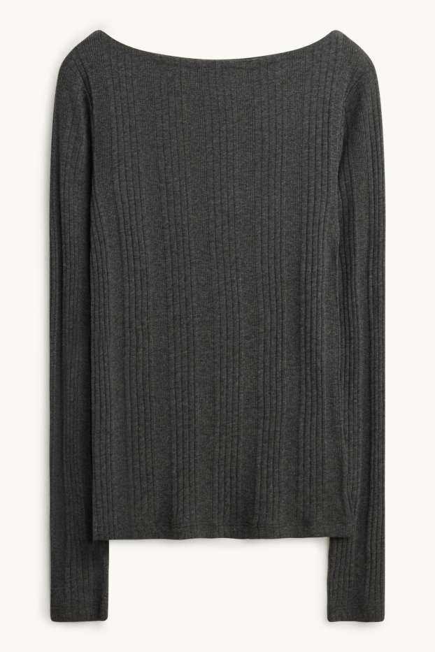 Damen - Langarmshirt - Regular Fit - gerippt - dunkelgrau