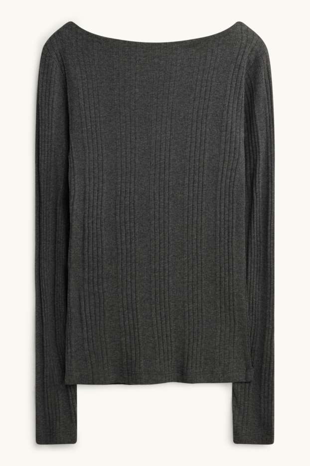 Damen - Langarmshirt - Regular Fit - gerippt - dunkelgrau
