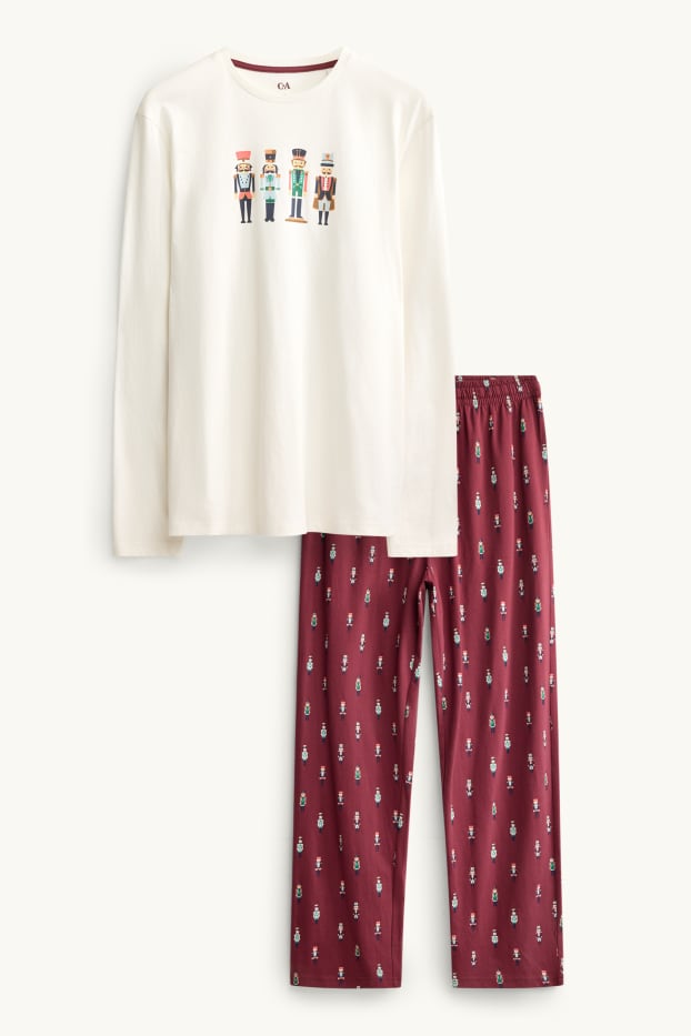 Heren - Mini Me - kerstpyjama voor heren - bordeaux / wit