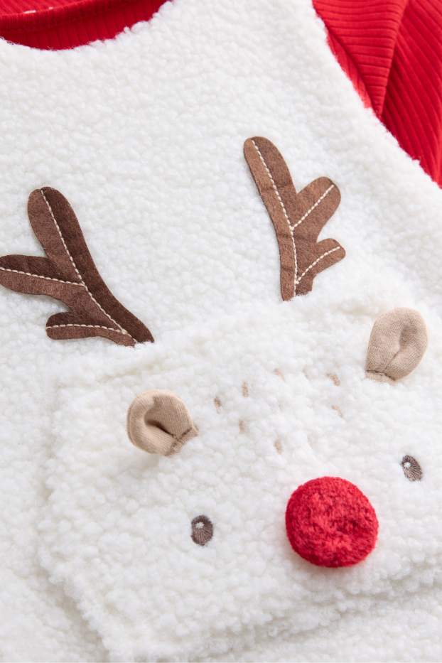 Bébés garçons - Renne - ensemble nouveau-né de Noël - 2 pièces - blanc / rouge