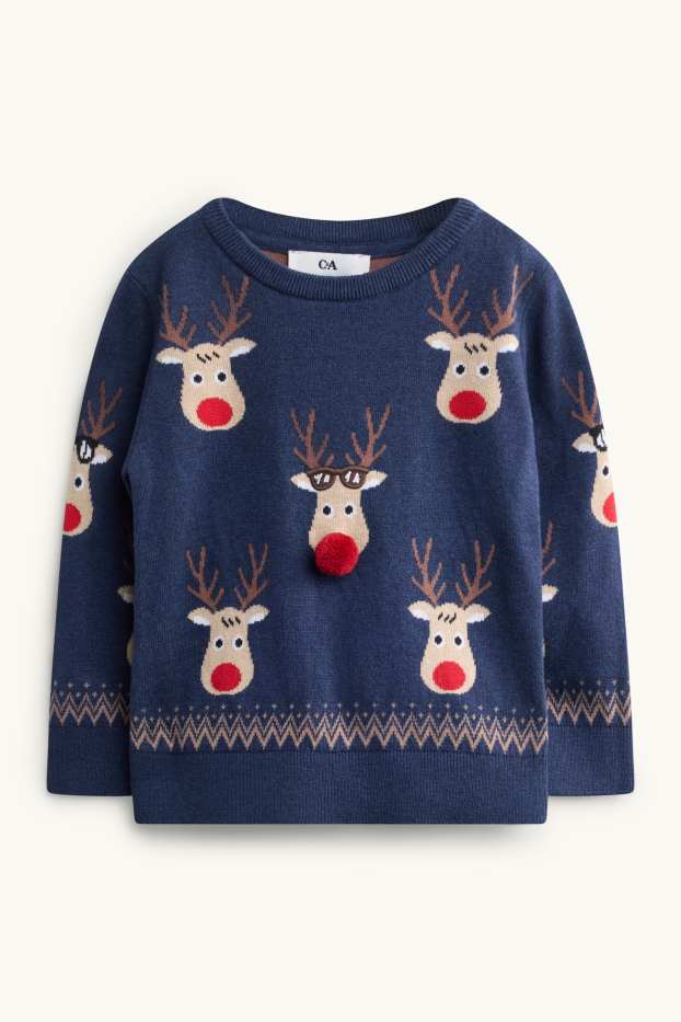 Kinderen: jongens - Rendier - kersttrui - blauw / beige