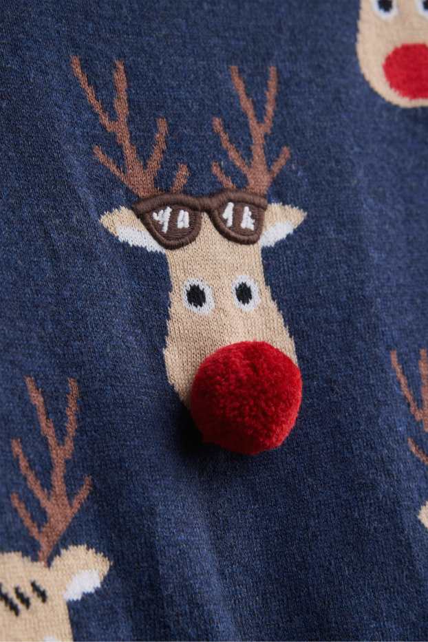 Kinderen: jongens - Rendier - kersttrui - blauw / beige