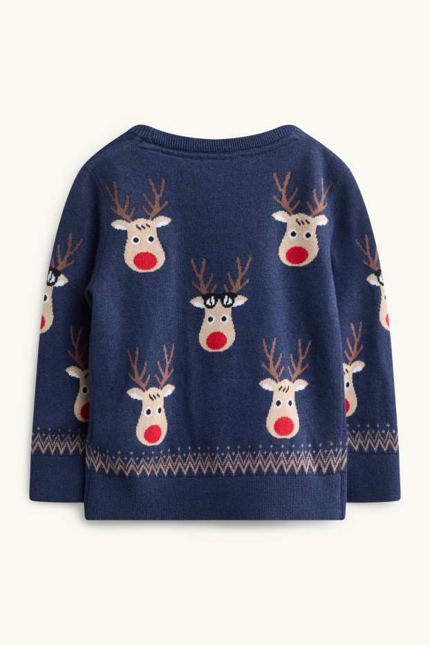 Kinderen: jongens - Rendier - kersttrui - blauw / beige