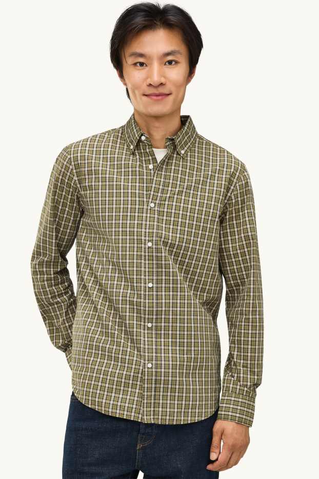 Men - Shirt - regular fit - button-down collar - check - green / cremewhite