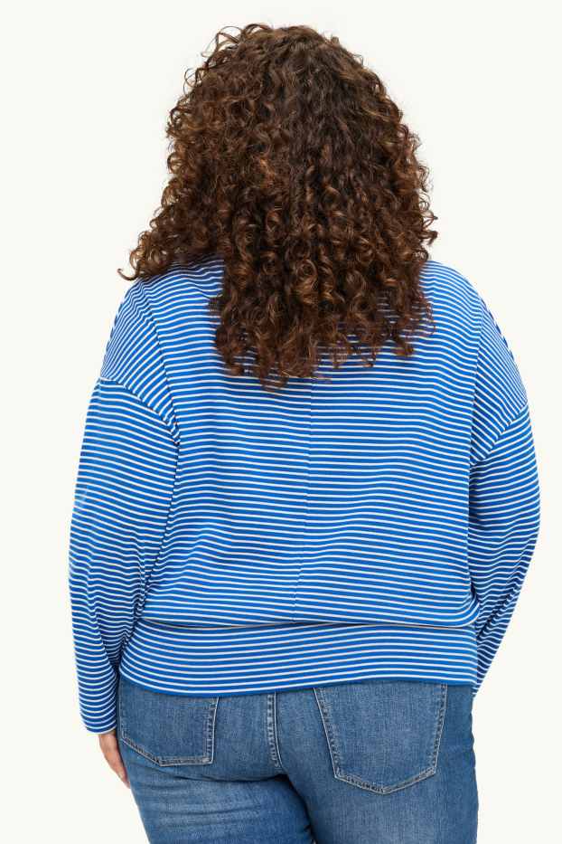 Dámské - Tričko s dlouhým rukávem - slim fit - pruhované - modrá/bílá
