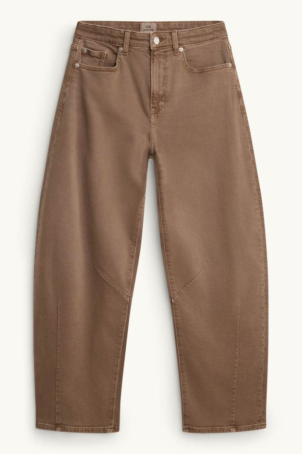 Donna - Barrel jeans - vita media - marrone