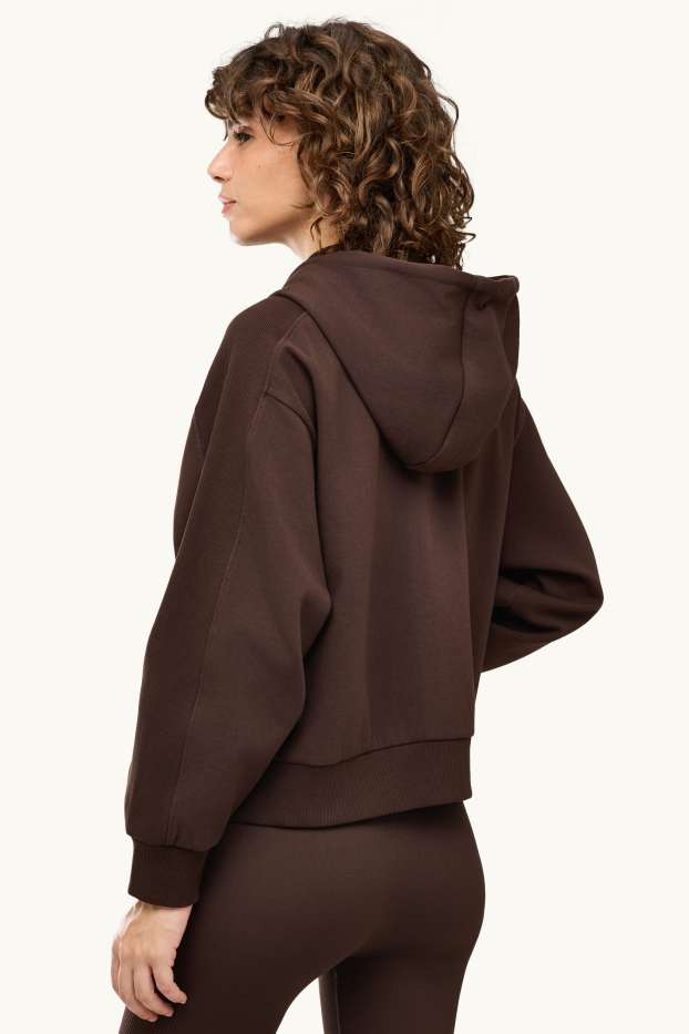 Femmes - Sweat zippé en molleton avec capuche - marron