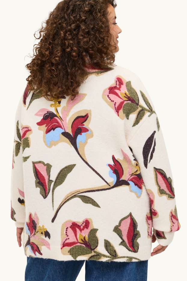 Donna - Maglione - a fiori - bianco crema