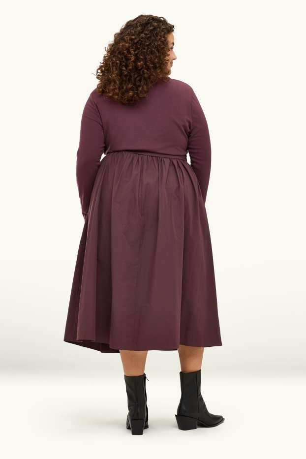 Dames - Fit & flare-jurk met ceintuur - bordeaux