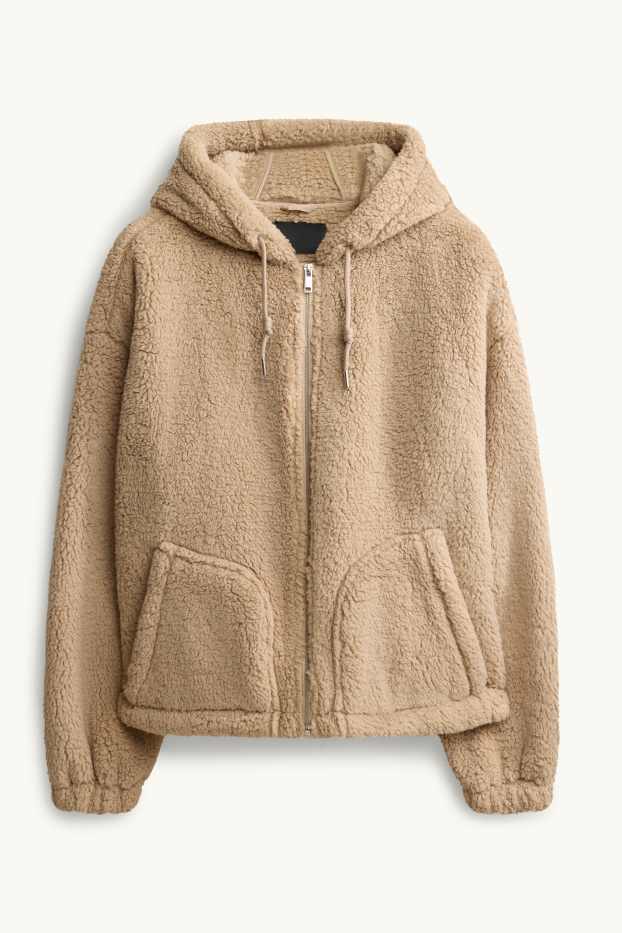 Femmes - Veste en peluche avec capuche - marron clair