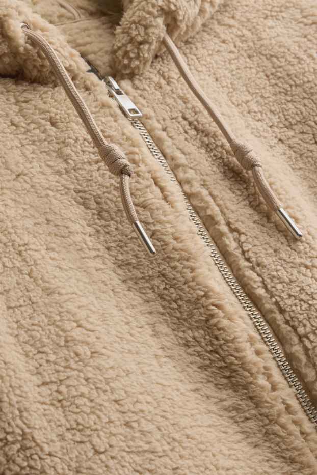 Femmes - Veste en peluche avec capuche - marron clair