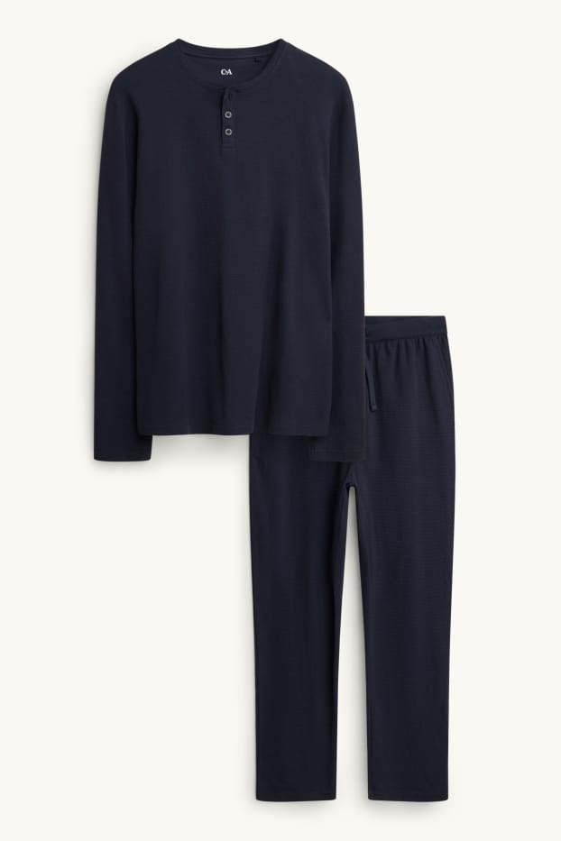 Uomo - Pigiama - tessuto tramato - blu scuro