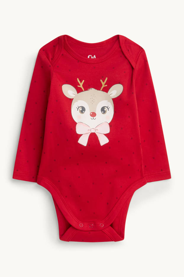 Bébés filles - Renne - body de Noël pour bébé - effet brillant - rouge