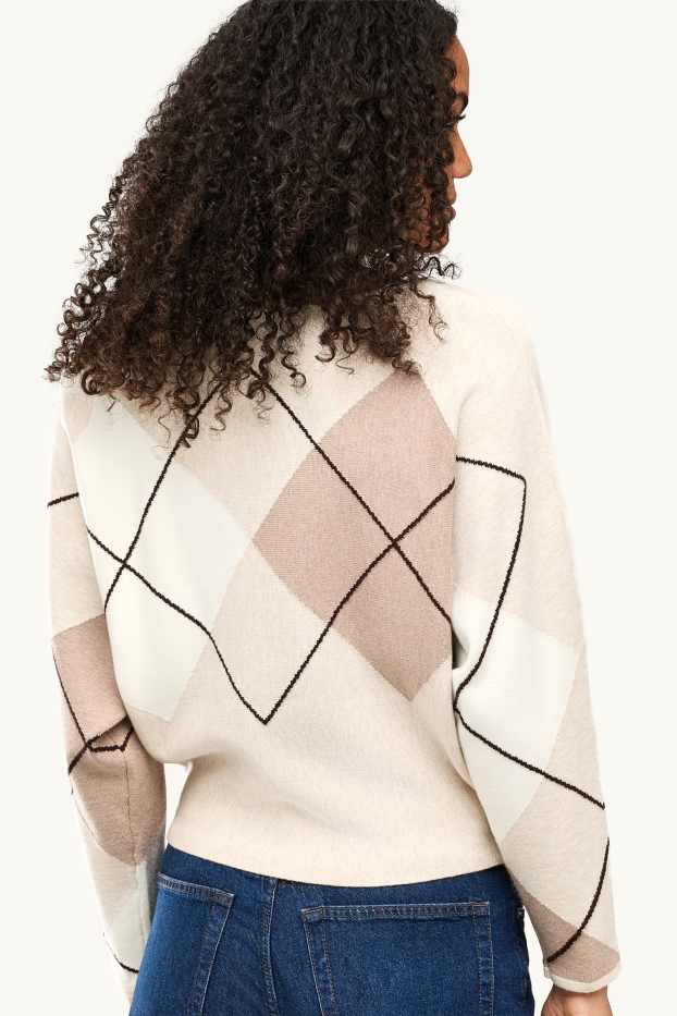 Women - Jumper - check - beige / brown
