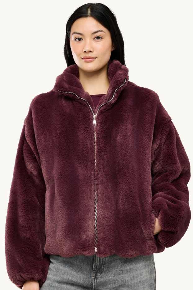 Femmes - Veste en imitation fourrure - bordeaux