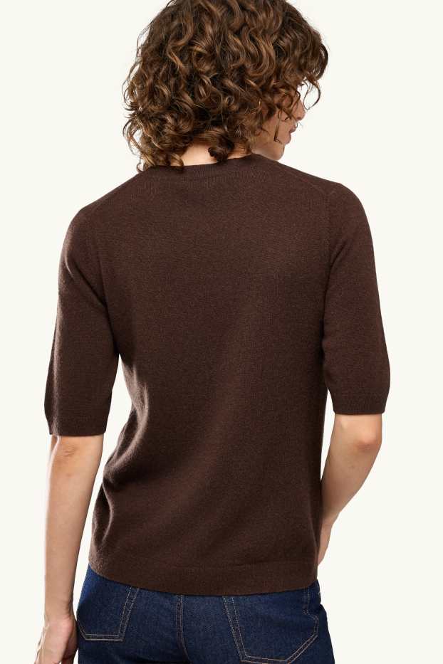 Femmes - Pull en maille en cachemire - manches courtes - marron foncé