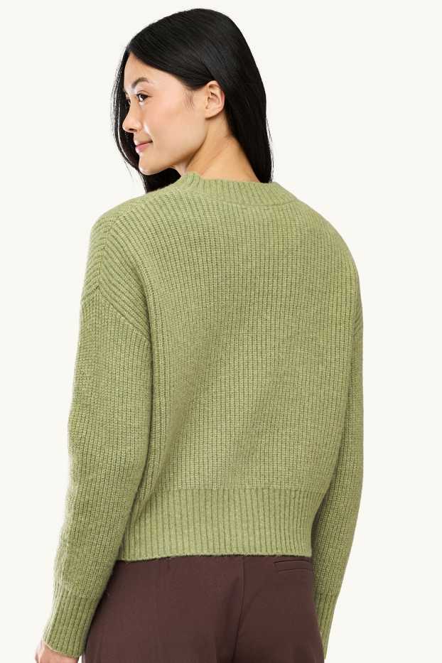Femmes - Gilet en maille - finition côtelée - vert