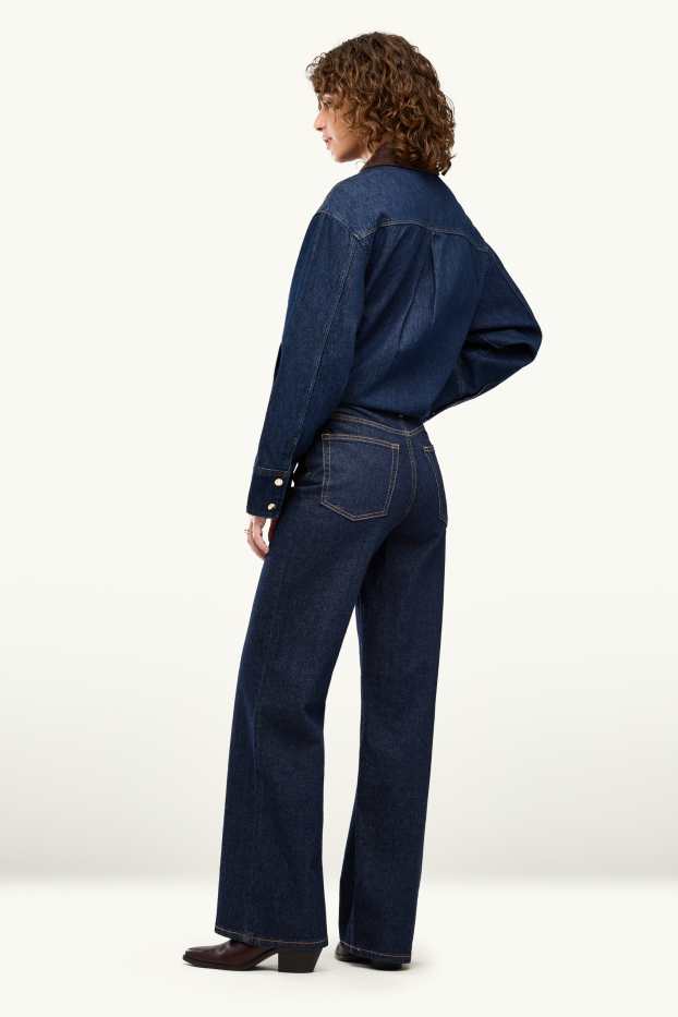 Femmes - Wide leg jean - high waist - jean bleu foncé