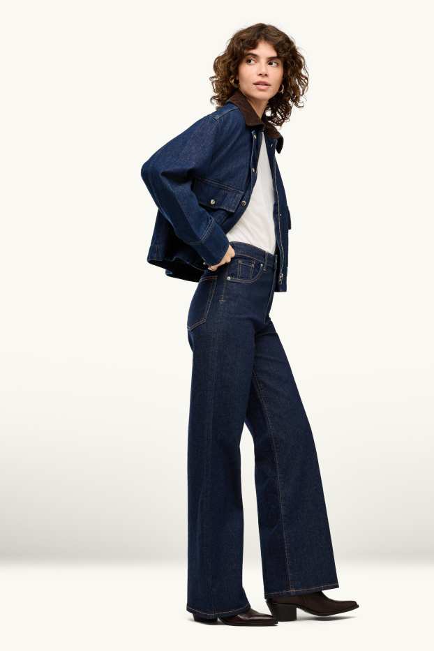 Femmes - Wide leg jean - high waist - jean bleu foncé