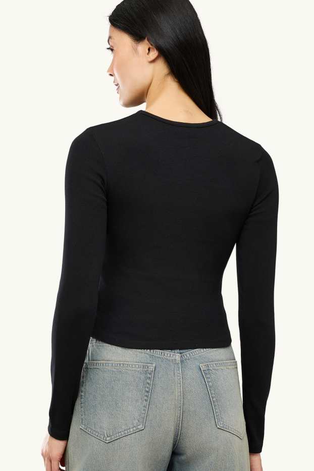Women - Long sleeve top - slim fit - black