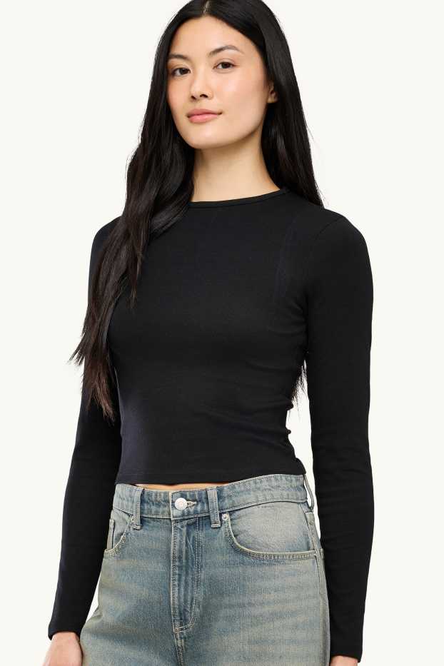 Women - Long sleeve top - slim fit - black