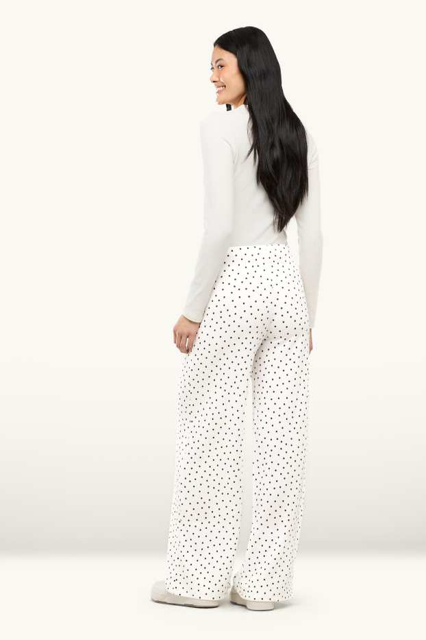 Femmes - Pantalon en toile - mid waist - palazzo - à pois - marron / blanc crème