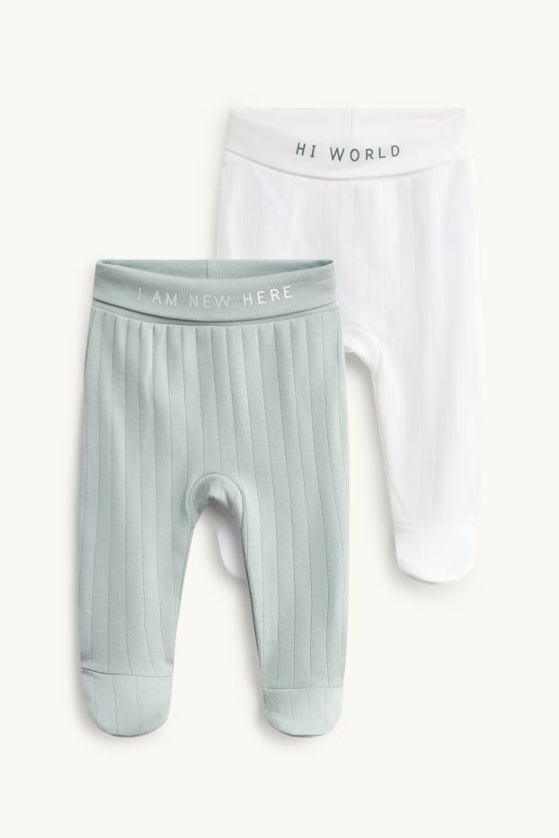 Unisex - Set van 2 - babypyjamabroek - geribd - zuiver wit