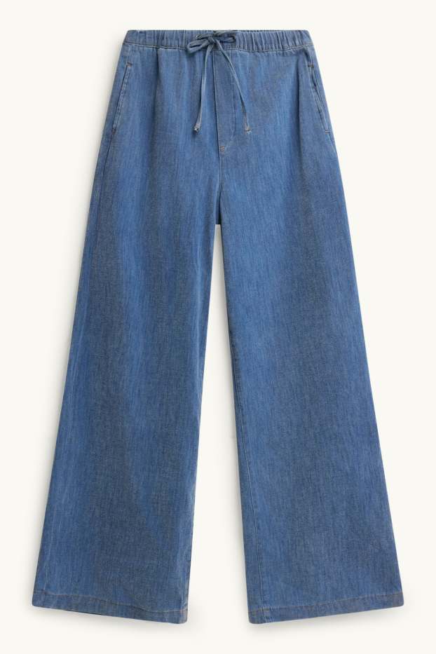 Dames - Chenille wide leg jeans - high waist - jeansblauw