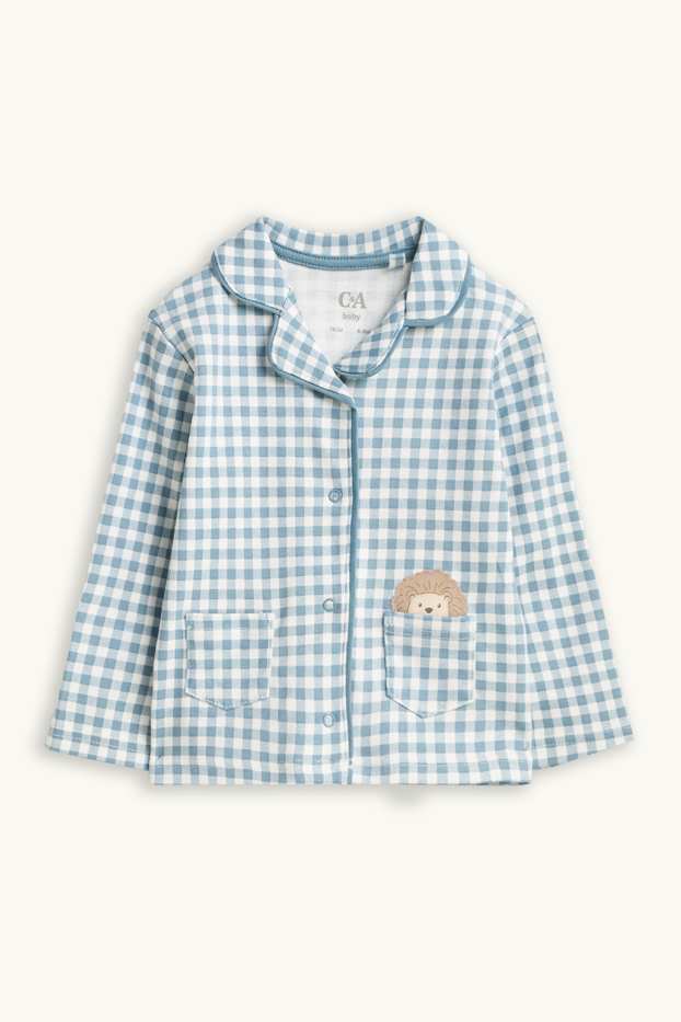 Baby Buben - Igel - Baby-Pyjama - 2 teilig - kariert - blau / weiß