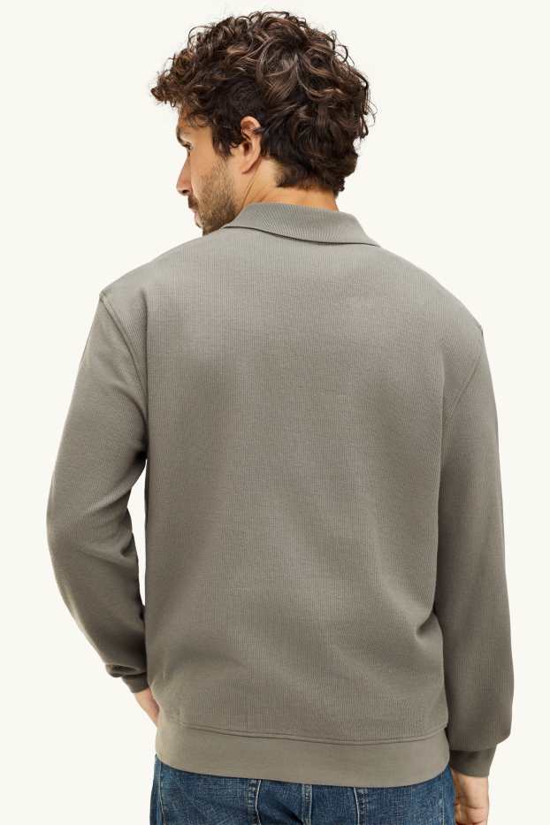 Herren - Langarm-Poloshirt - Relaxed Fit - gerippt - khaki