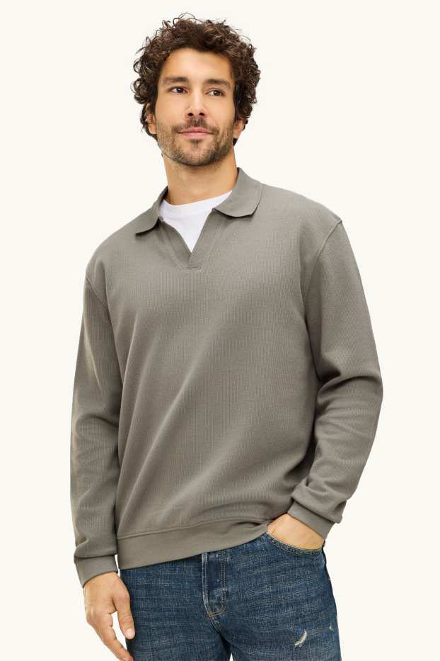 Herren - Langarm-Poloshirt - Relaxed Fit - gerippt - khaki