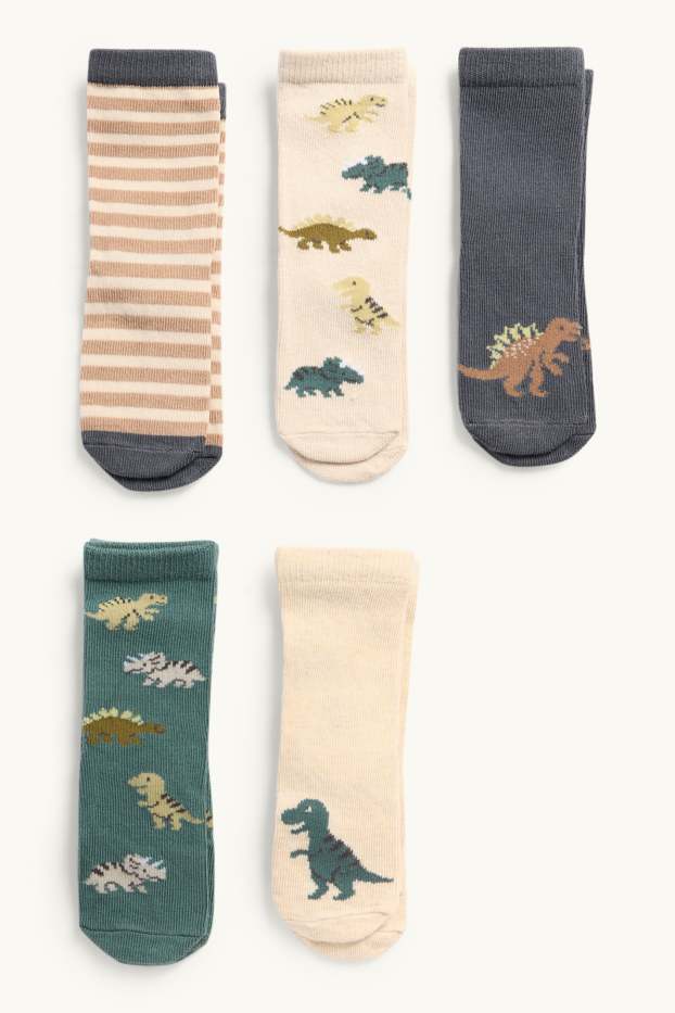 Miminka - chlapci - Multipack 5 ks - dinosauři - ponožky pro miminka - béžová