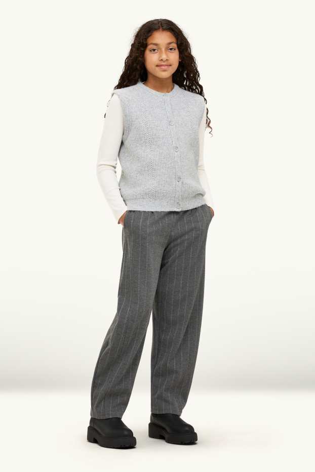 Kinderen: meisjes - Pantalon met ceintuur - krijtstrepen - donkergrijs-mélange