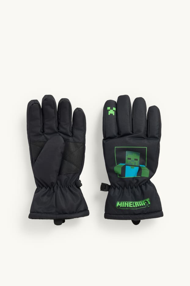 Kinder Buben - Minecraft - Handschuhe - dunkelgrün / schwarz