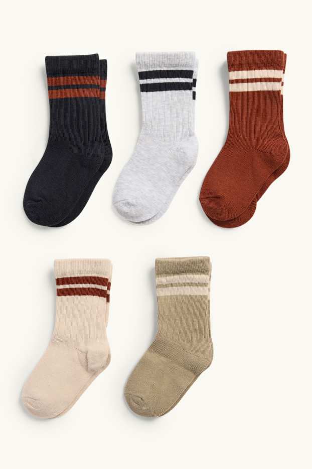 Baby Boys - Multipack of 5 - baby socks - ribbed - brown / cremewhite