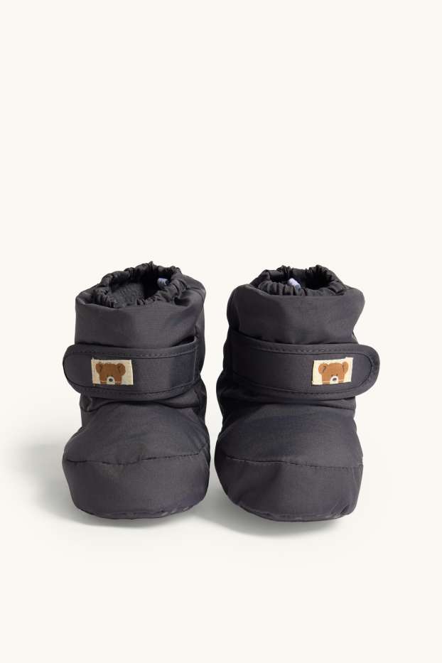 Unisex - Teddy bear - baby booties - winter - dark gray