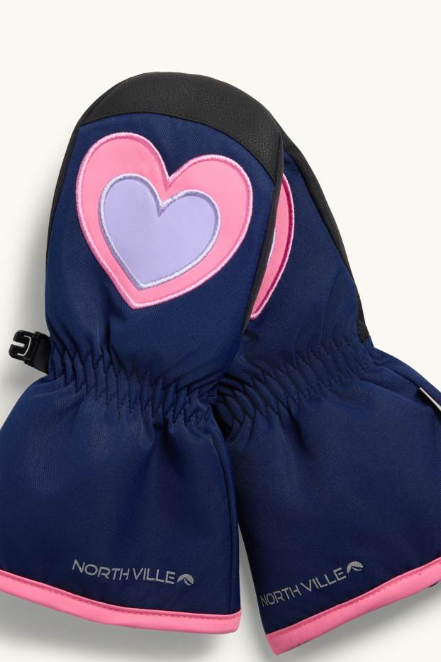 Enfants filles - Cœur - moufles - imperméable - rose / bleu foncé