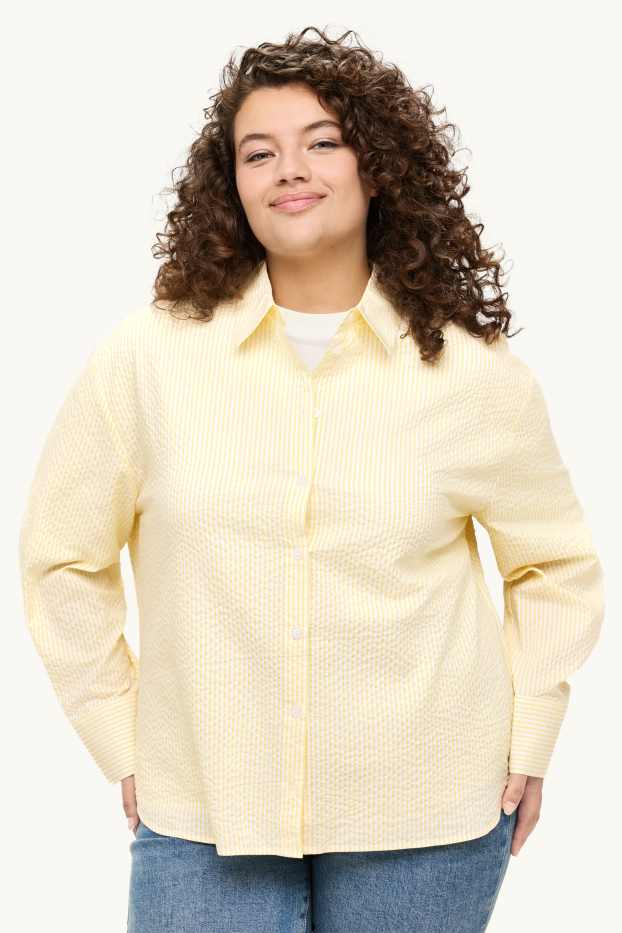 Damen - Hemdbluse - gestreift - weiss / gelb